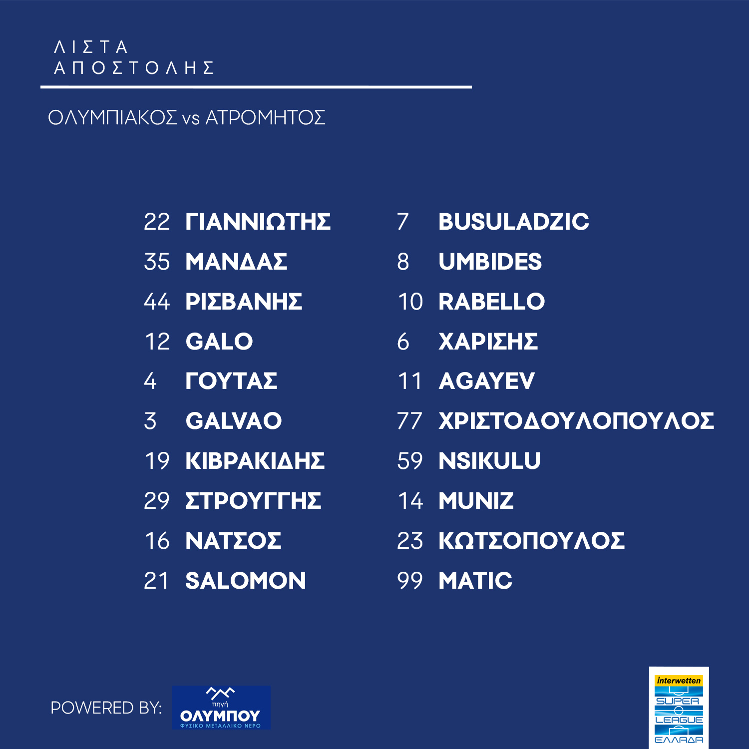 list olympiacos atromitos